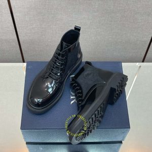 Giày Boot Dior da xịn màu đen bóng super fake loại 1 - Ảnh 4