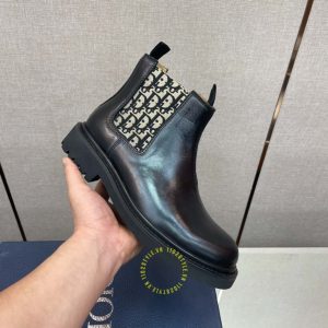 Giày Chelsea Boot Dior da đen trơn họa tiết Monogram super fake - Ảnh 6