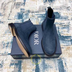 Giày super fake giá tốt Dior Chelsea Boot da lộn màu xanh than - Ảnh 2