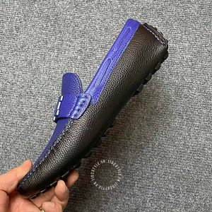 Giày lười Hermes like auth nam da xịn màu đen phối xanh - Ảnh 5