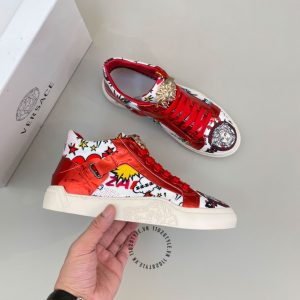 Sneaker Boot Versace nam màu đỏ logo kim loại fake loại 1 - Ảnh 3