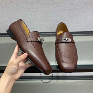 Giày Loafer Hermes nam màu nâu phiên bản Like Auth - Hình ảnh 4