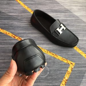 Giày lười Hermes nam màu đen logo bạc Super Fake - Hình ảnh 9