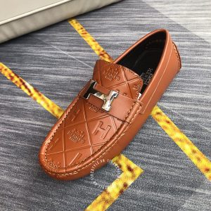 Giày lười Hermes nam màu cam cháy họa tiết Super Fake - Hình ảnh 4