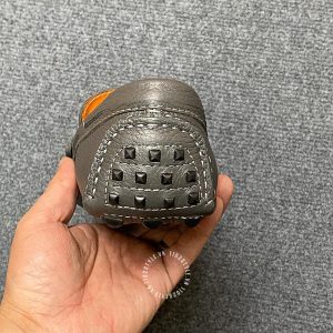 Giày lười nam Hermes like auth da sần màu ghi logo chữ H - Ảnh 6