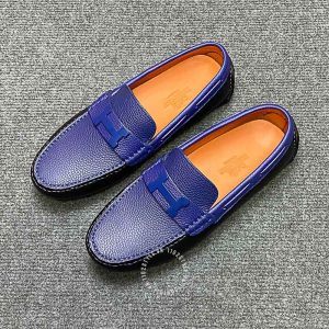 Giày lười Hermes like auth nam da xịn màu đen phối xanh - Ảnh 3