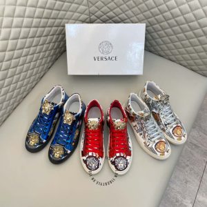 Sneaker Boot Versace nam màu đỏ logo kim loại fake loại 1 - Ảnh 9