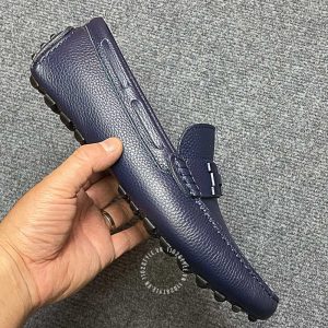 Giày nam lười Hermes like auth da sần màu xanh than - Ảnh 4