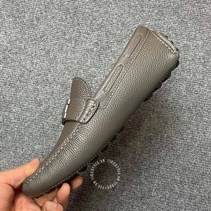 Giày lười nam Hermes like auth da sần màu ghi logo chữ H - Ảnh 4