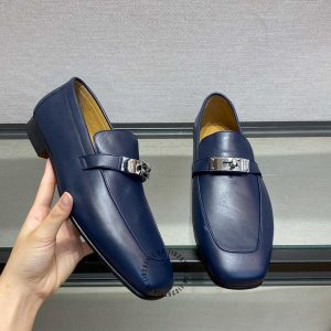 Giày Loafer Hermes nam màu xanh phiên bản fake loại chuẩn 1:1 - Hình ảnh 4