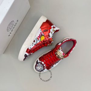 Sneaker Boot Versace nam màu đỏ logo kim loại fake loại 1 - Ảnh 2