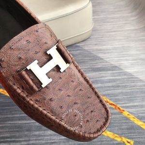 Giày lười Hermes nam màu nâu logo chữ H Super Fake - Hình ảnh 6