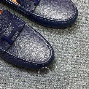 Giày nam lười Hermes like auth da sần màu xanh than - Ảnh 5
