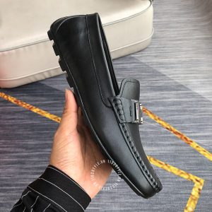 Giày lười Hermes nam màu đen logo bạc Super Fake - Hình ảnh 5