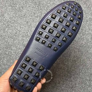 Giày nam lười Hermes like auth da sần màu xanh than - Ảnh 8