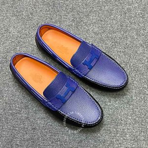 Giày lười Hermes like auth nam da xịn màu đen phối xanh - Ảnh 2
