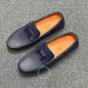 Giày nam lười Hermes like auth da sần màu xanh than - Ảnh 3