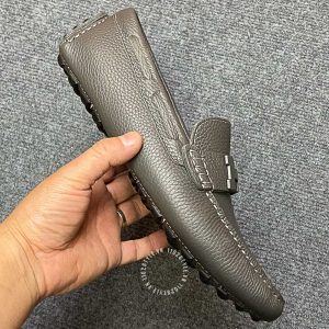 Giày lười nam Hermes like auth da sần màu ghi logo chữ H - Ảnh 3