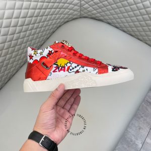 Sneaker Boot Versace nam màu đỏ logo kim loại fake loại 1 - Ảnh 5