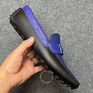 Giày lười Hermes like auth nam da xịn màu đen phối xanh - Ảnh 4