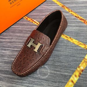 Giày lười Hermes nam màu nâu logo chữ H Super Fake - Hình ảnh 4