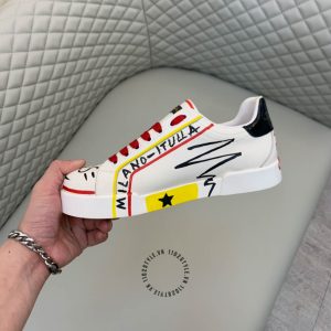 Giày unisex D&G màu trắng dây buộc đỏ phối hoạ tiết hàng hiệu - Ảnh 5