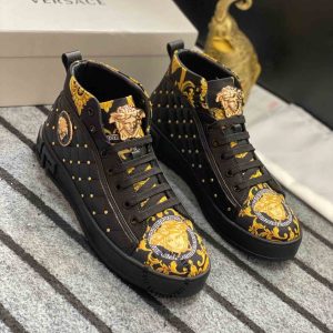 Sneaker Boot Versace nam màu đen phối họa tiết vàng hàng hiệu - Ảnh 3