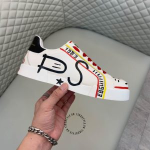 Giày unisex D&G màu trắng dây buộc đỏ phối hoạ tiết hàng hiệu - Ảnh 6