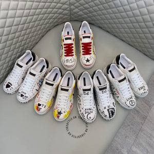 Giày unisex D&G màu trắng dây buộc đỏ phối hoạ tiết hàng hiệu - Ảnh 9