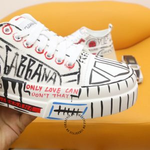 Sneaker D&G unisex trắng phối hoạ tiết da xịn hàng hiệu - Ảnh 4