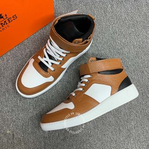 Giày thể thao Hermes nam cổ cao màu nâu hàng hiệu - Hình ảnh 4