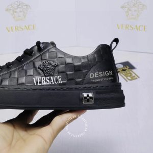 Giày hàng hiệu nam Versace sneaker màu đen họa tiết caro - Ảnh 7