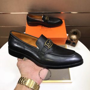 Giày lười Hermes màu đen logo kim loại Super Fake - Hình ảnh 6