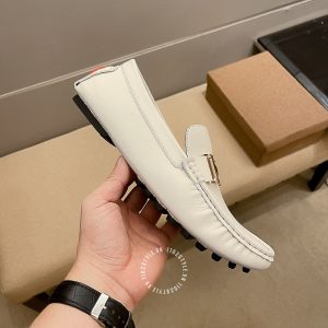 Giày lười Hermes nam màu trắng logo kim loại Super Fake - Hình ảnh 5