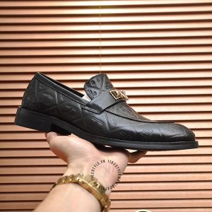 Giày Lười Hermes da thật màu đen họa tiết dập chìm siêu cấp - Hình ảnh 6