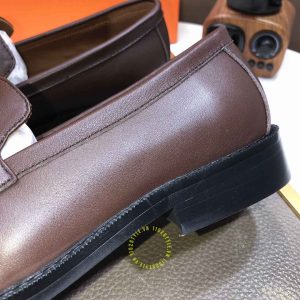 Giày lười Hermes màu nâu logo kim loại Super Fake - Hình ảnh 7