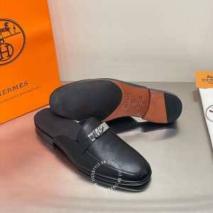 Giày sục Hermes nam da xịn màu đen logo cao cấp - Hình ảnh 5