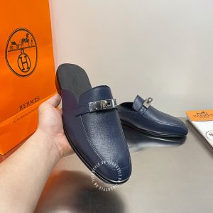 Giày sục Hermes nam da xịn màu xanh than rep 1:1 - Hình ảnh 4
