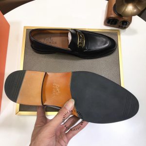 Giày lười Hermes màu đen logo kim loại Super Fake - Hình ảnh 9