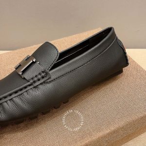 Giày lười Hermes nam da sần màu đen logo bạc Super Fake - Ảnh 7