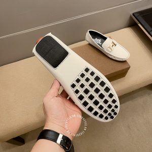 Giày lười Hermes nam màu trắng logo kim loại Super Fake - Hình ảnh 9