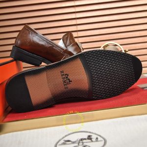 Giày lười Hermes da thật màu nâu họa tiết cao cấp - Ảnh 8