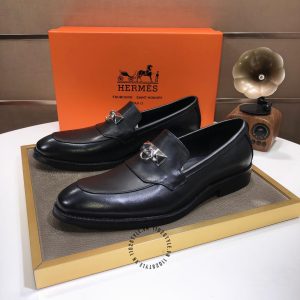 Giày lười Hermes da trơn màu đen hàng hiệu Super Fake - Hình ảnh 3