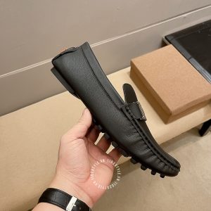 Giày lười Hermes nam da sần màu đen logo bạc Super Fake - Ảnh 5