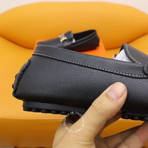 Giày lười Hermes Super Fake nam màu đen logo H - Ảnh 7
