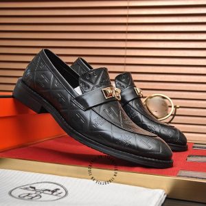 Giày Lười Hermes da thật màu đen họa tiết dập chìm siêu cấp - Hình ảnh 4