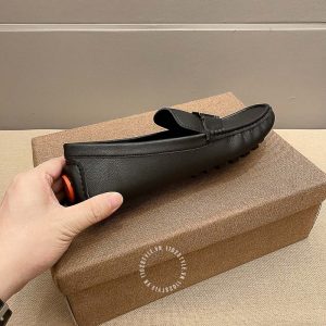 Giày lười Hermes nam da sần màu đen logo bạc Super Fake - Ảnh 6