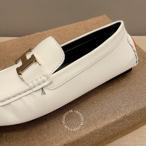 Giày lười Hermes nam màu trắng logo kim loại Super Fake - Hình ảnh 7