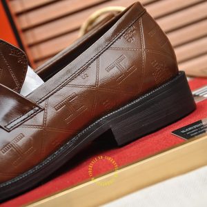 Giày lười Hermes da thật màu nâu họa tiết cao cấp - Ảnh 7