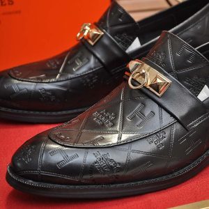 Giày Lười Hermes da thật màu đen họa tiết dập chìm siêu cấp - Hình ảnh 7